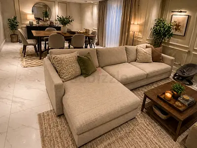 CrateBarrel Lounge Deep L shape sofa beige ExcellentLight Beige L-Shaped Sectional Sofa with Chaise