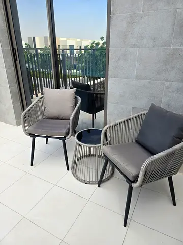 Outdoor Wicker Rope Patio Chairs with Side Table - Set of 2