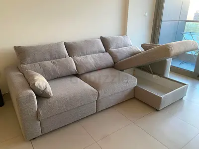 Ikea Eskelstuna L shape sofa bed Light grey 3-seater fabric sofa with storage chaise