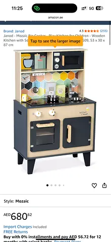 Wooden Play Kitchen for Kids — Janod Mozaic Style, Includes Oven, Sink and Stove