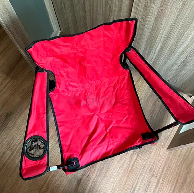 Red Foldable Camping Chair with Cup Holder - Good Condition