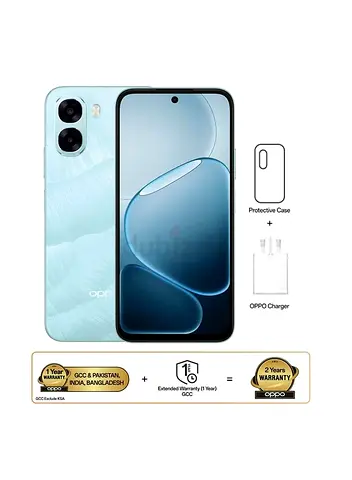 Oppo smartphone with charger and protective case - purple/Blue, like new with 2year warranty