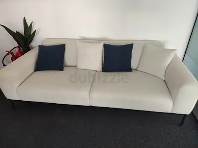 Light beige 3-seater fabric sofa with cushions - good condition