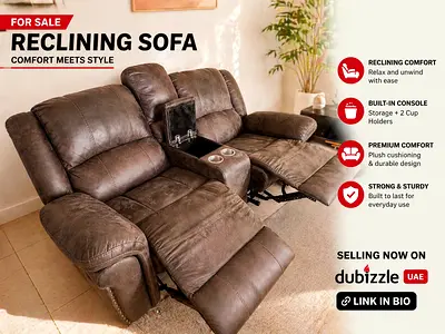 Comfortable Reclining Sofa with Cup Holders and Storage Compartment (2 seater)