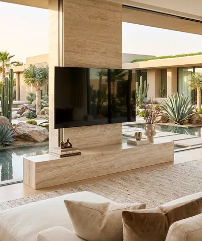 TV Unit Natural light travertine marble