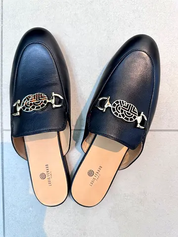 Black Leather Slip-On Mules with Decorative Horsebit - Size 36-37, leather