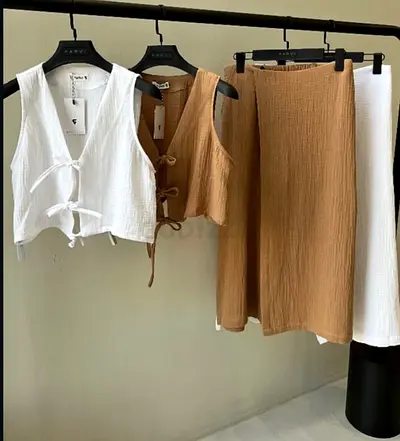 Lightweight Two-Piece Skirt Set — (Sleeveless Vests + Midi Skirt)