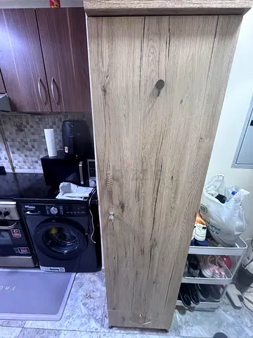Slim Tall Wooden Wardrobe / Storage Cabinet - Light Oak Finish