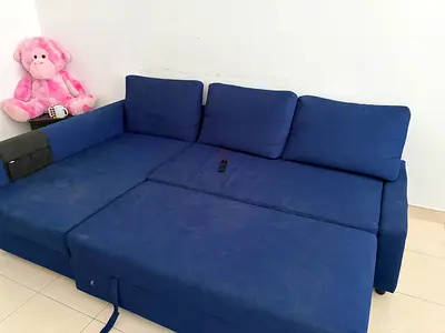 Ikea Blue 3-Seater Convertible Sofa Bed - Used, Good for Living Room