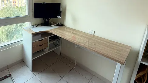 L-shaped Corner Computer Desk with Storage Shelves - Light Wood