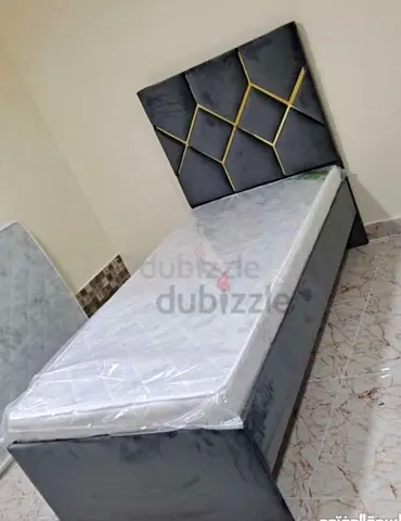 Brand New Single Bed with Padded Velvet Headboard and New Mattress
