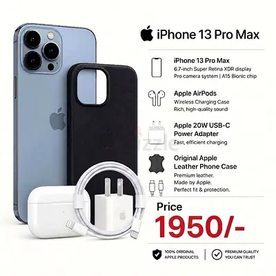 13 pro max With [Apple AirPods,Charger Adapter,Apple Case]