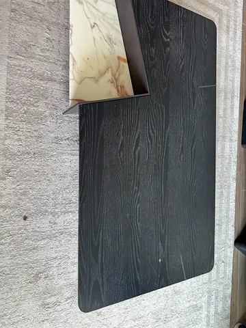 Modern Black Wood-Effect Coffee Table with Marble Shelf