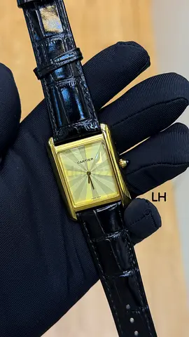 Cartier Tank Style Gold-Tone Dress Watch with Black Leather Strap