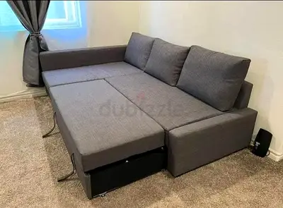 Compact Grey L-Shaped Sofa Bed with Storage - Good Condition