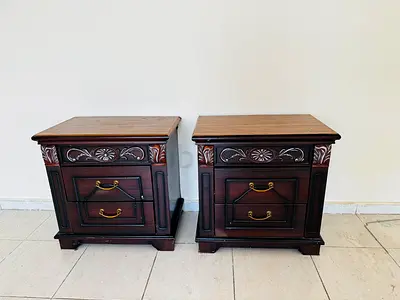 Pair of solid wood carvedv bedside tables / nightstands - classic design