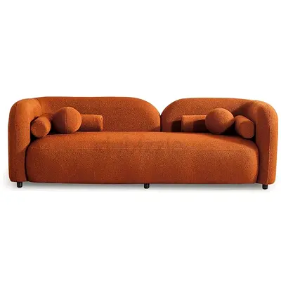 Modern Curved 3-Seater Sofa in Rust Bouclé