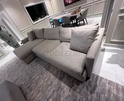 CrateBarrel Lounge Deep L shape sofa beiLight Grey L-Shape Fabric Sofa with Chaise - Good Condition