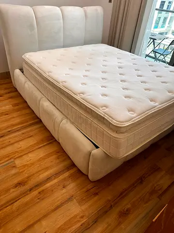 160x200 cm upholstered bed base with mattress - light beige, good condition