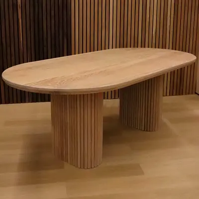 Custom Made oval Wooden Table with Vertical Slat Pedestal – Designer Dining Furniture