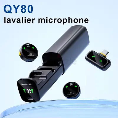 QY80 Wireless Lavalier Microphone Kit with Charging Case (Clip-on)