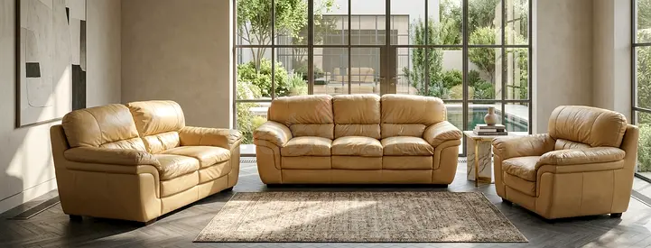 Genuine Leather 3-Seater Sofa with Matching Loveseat and Armchair - Beige