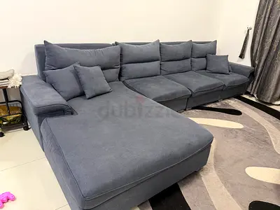 Large L-shaped Grey Fabric Sofa with Chaise - Good Condition