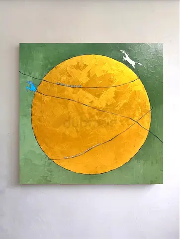 Original Contemporary Painting — Golden Circle with Running horses 100x100cm