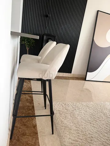 Set of 2 modern white upholstered dining chairs with black metal legs