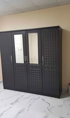 Large Black 4-Door Wardrobe with Hanging Rail and Shelves