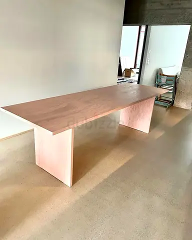 Modern Solid Wood oval Dining Table with Vertical Slatted Base – Handcrafted Custom Furniture Piece