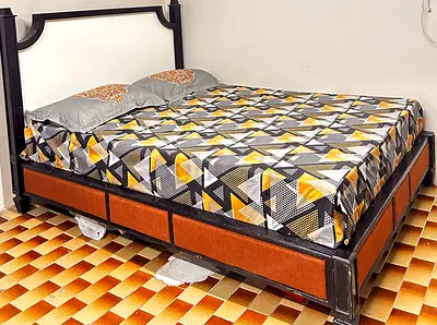 Wooden Double Bed Frame with Headboard and Storage Base - Good Condition