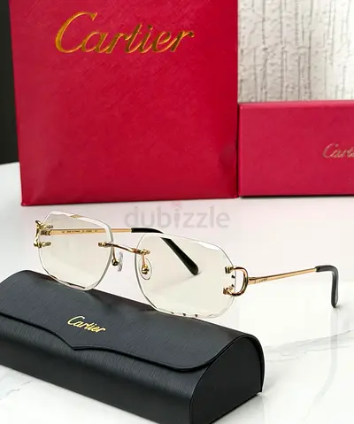 SUNGLASS Rimless Designer-Style Sunglasses with Gold Temples