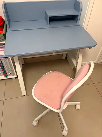 Ikea Light blue study desk with pink ergonomic swivel chair - good condition