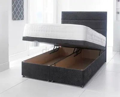 Double Ottoman Storage Bed with Headboard - Grey