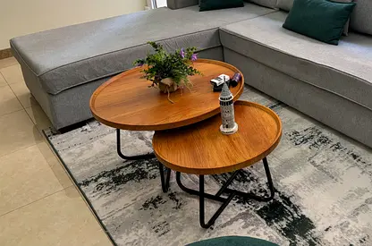 Set of 2 Wooden center Tables with Black Metal Legs