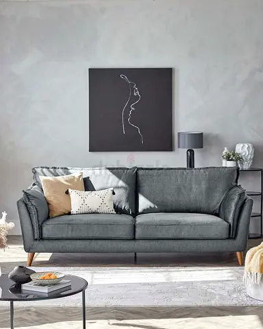 Light gray linen 3 seater oak leg sofa
