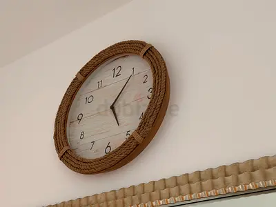 Round Nautical Rope Wall Clock - Wooden Face
