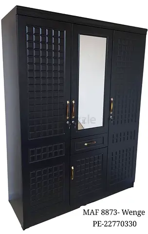 Brand New Wenge 3-Door Wardrobe with Mirror and Drawers