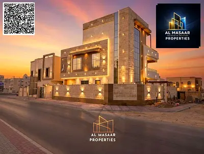 Modern corner villa for sale, two floors, with a swimming pool, on a 4000 sq ft plot. Includes electricity, water, and air conditioning. Ready to move