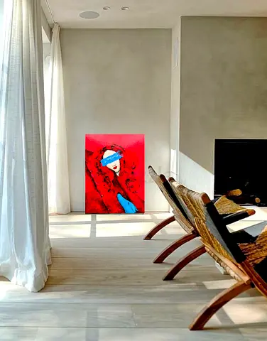 Original Contemporary Portrait Painting on Canvas - Red  Blue 80x60cm