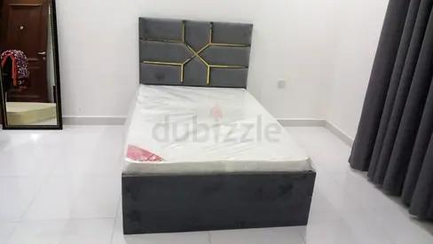 Brand New Double Twin Size upholstered bed frame with mattress — grey,