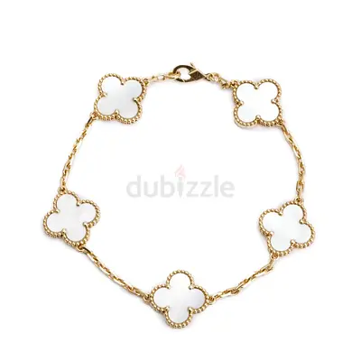 Authentic Van Cleef  Arpels 18k Yellow Gold Vintage Alhambra 5 Motif Mother of Pearl Bracelet