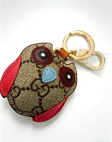 Designer-style Owl Keychain / Bag Charm - Beige Monogram Canvas