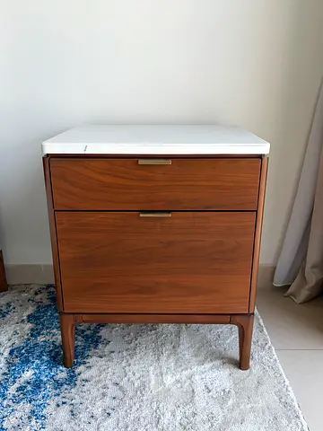 modern wooden bedside table with marble top