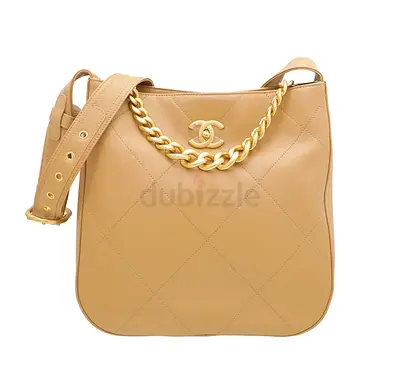 Authentic Chanel Beige CC Chain Hobo Bag