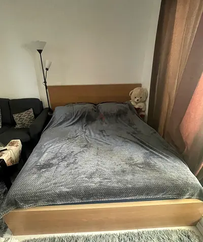 FREE Ikea Simple Wooden Double Bed with Headboard - Good Condition