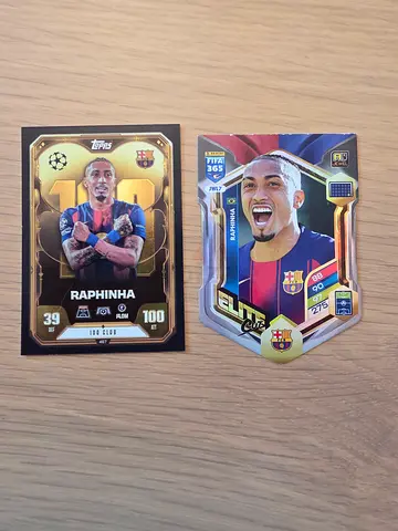 Collection of 2 Raphinha FC Barcelona Football Trading Cards (Topps)