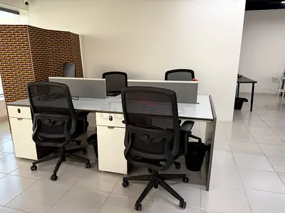 Set of 4 Office Workstations with Chairs and Pedestals - Good Condition