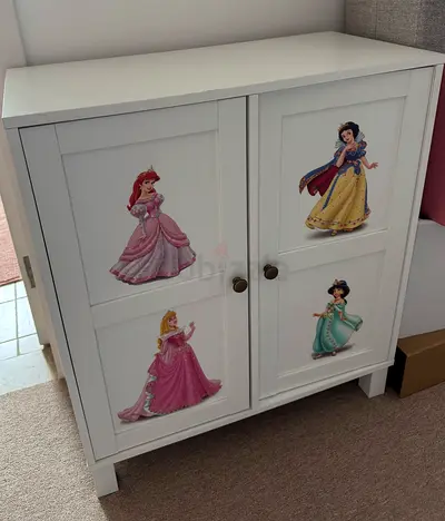 White Childrens Wardrobe/Cabinet with Princess Decals - Good Condition